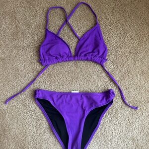 Purple Textured Triangle Bikini Set